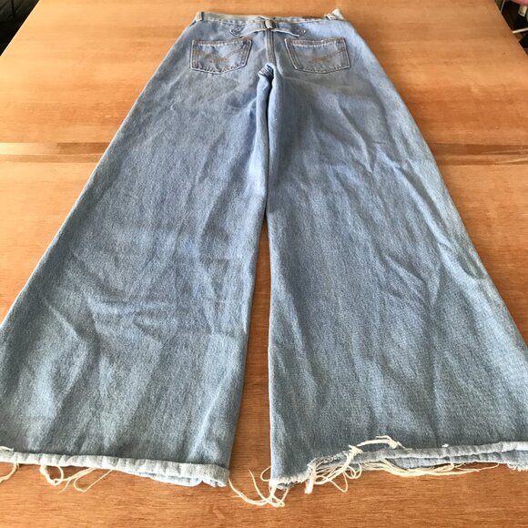 Ghanda Barrel Wide Leg Jeans Women 6 Blue High Rise Raw Hem Stretch Skater 18216 - Picture 2 of 13